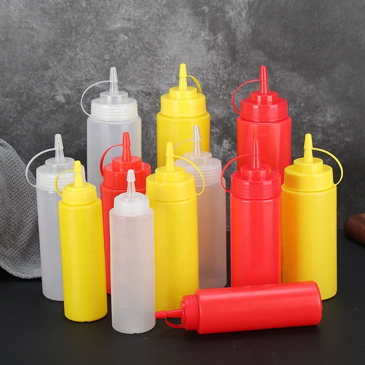 Boston Round Sushi White Plastic Resturants Soy Squeeze Bottle 300ml for Hot Sauce