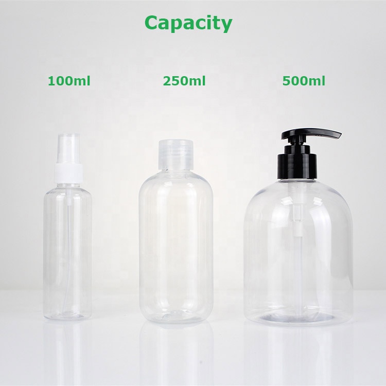 Flip Cap Clear Pet Plastic Empty 250 Ml Cream Oil Hand Sanitizer Lotion Custom Logo Dispensing Bottle