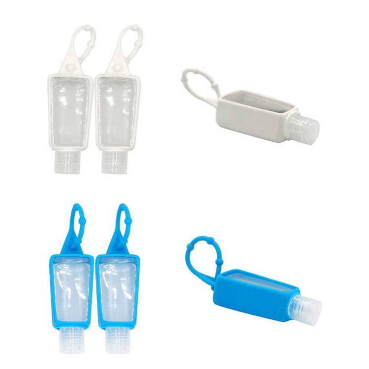 Portable Clear 30ml PET Plastic Hand Washing Liquid Soap Sanitizer Gel Bottle with Silicone Holder