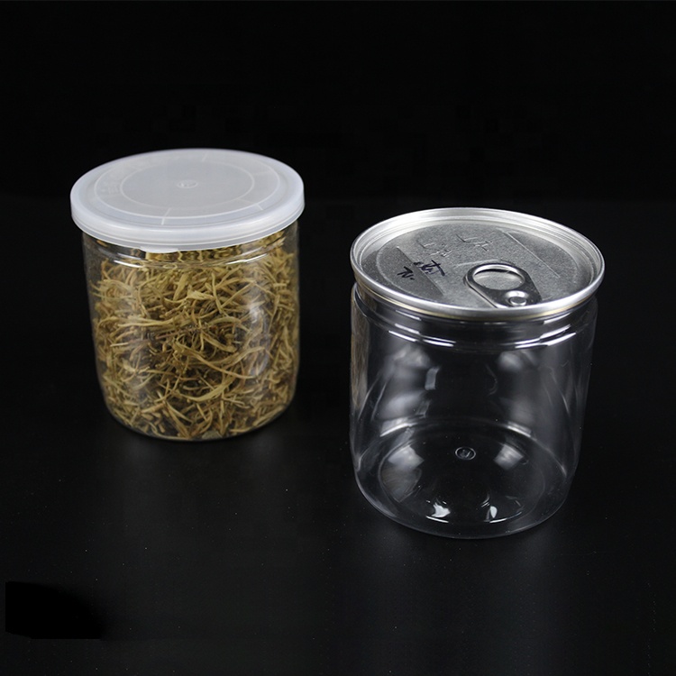 Fast Shipping Customized 430ml Clear Empty Sealed Tea Nut Snacks Rice Plastic Food Storage Can Pet Plastic Jars