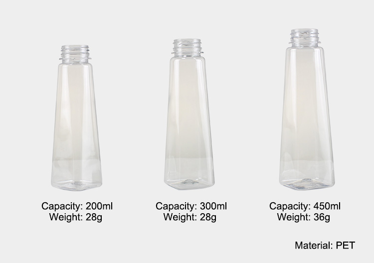 200ml 300ml 450ml Square Empty Container New Fancy Pet Plastic Bottle Packaging for Juice Milk Tea in Bulk