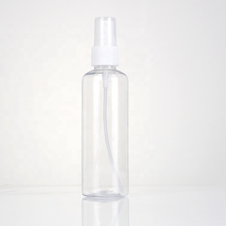 Skin Care Cosmetic Packaging Round Empty Clear 100ml Hair Body Alcohol Hand Sanitizer Mist Plastic Spray Bottle