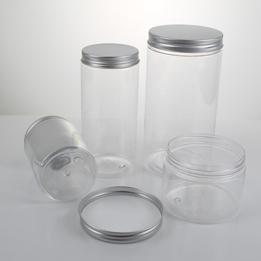 Wholesale Wide Mouth Plastic Aluminum Lid 100ml 200ml 300ml 400ml 500ml Transparent PET Plastic Food Sealable Jar