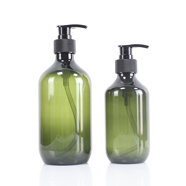 Eco Friendly 500ml Green Brown Home Bathroom PET Pump Cosmetic Shampoo Shower Gel Lotion Custom Packaging Bottles