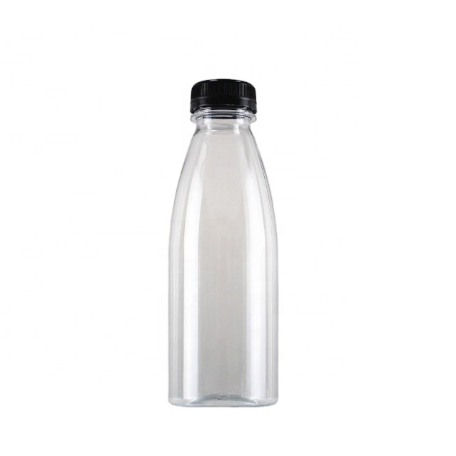 China Factory Custom Biodegradable Water Clear Empty Unique Black Cap 500ml Plastic Juice Bottle